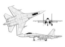 Sukhoi Su-27 Flanker projection drawing thumbnail